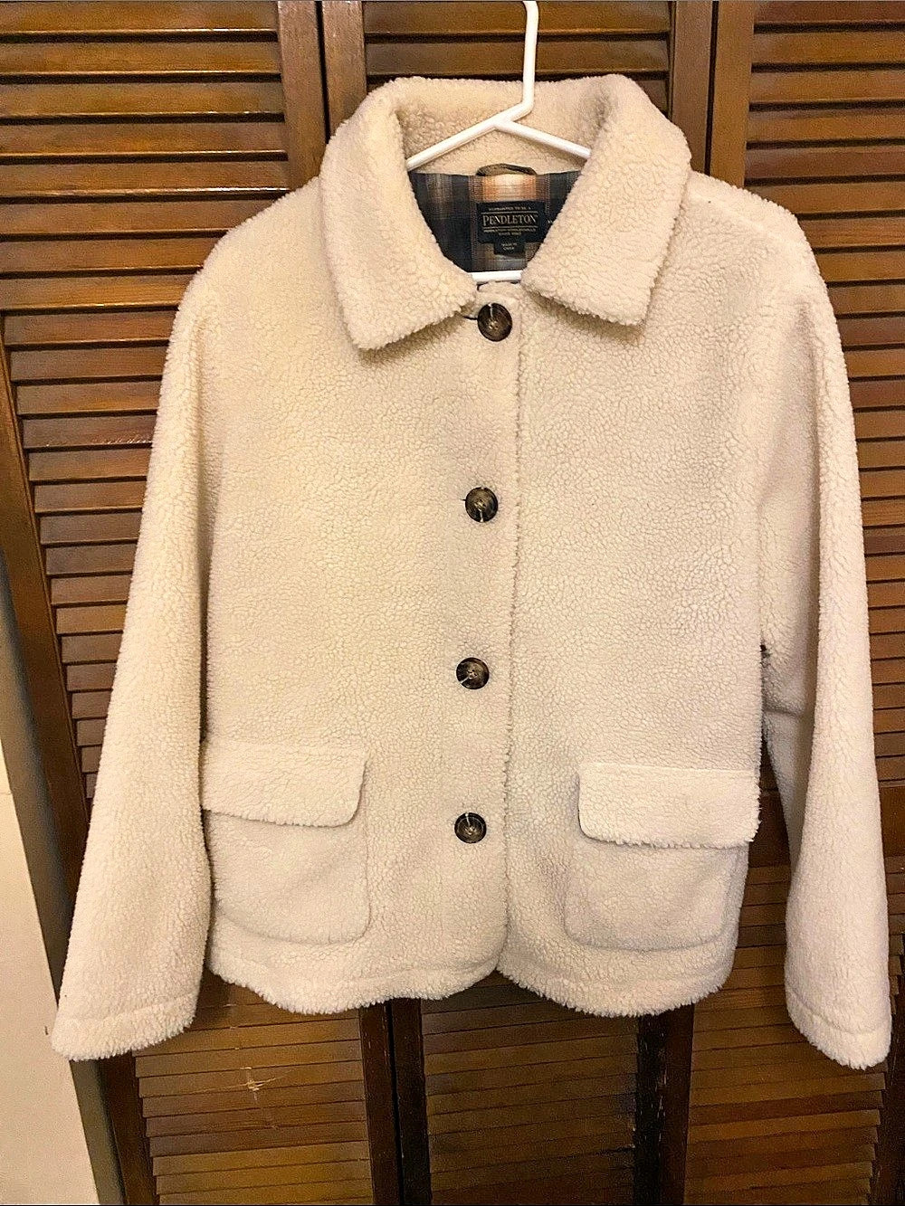 Pendleton Sherpa Fleece Button Jacket Teddy Jacket Cream XL